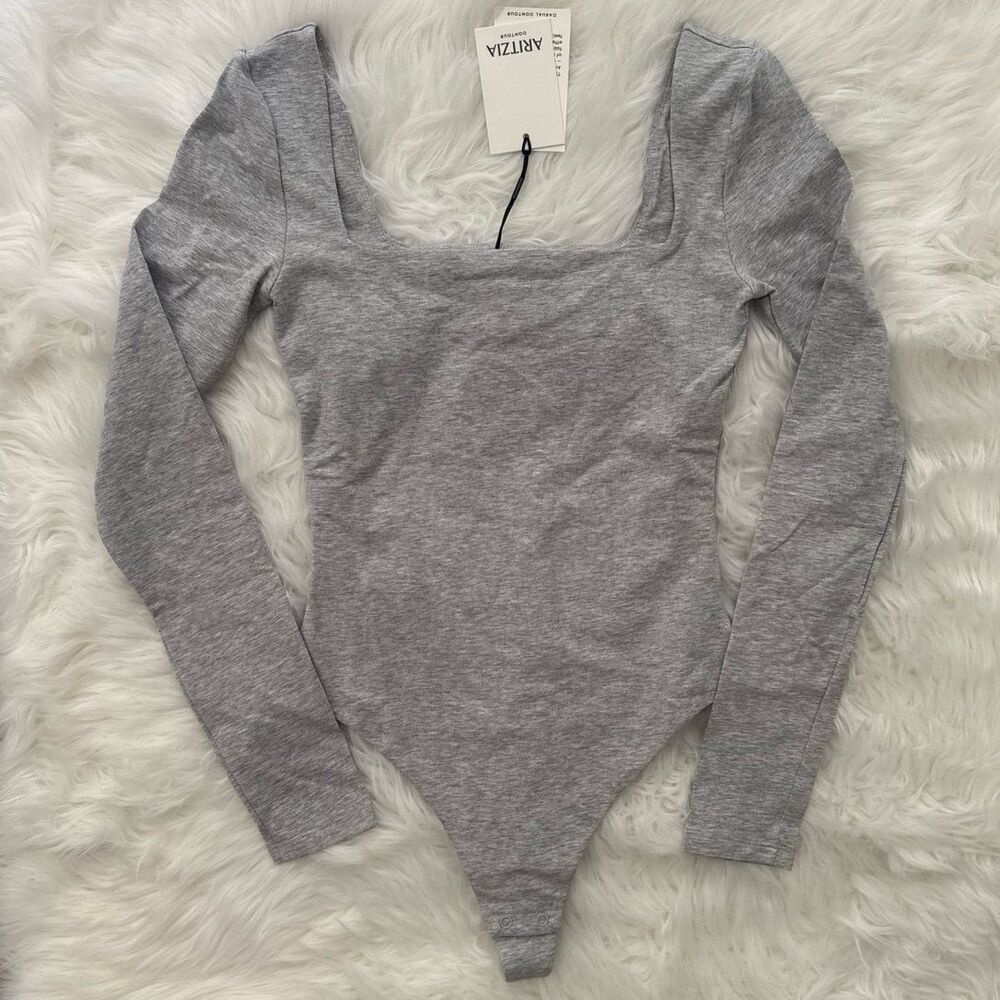 Aritzia Contour Squareneck Longsleeve Bodysuit Heather Chrome Grey Size XS